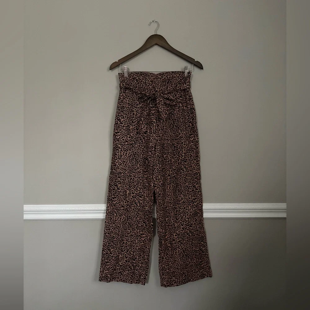 Reformation Jackie Leopard Print Linen Wide Leg Pants Size 4